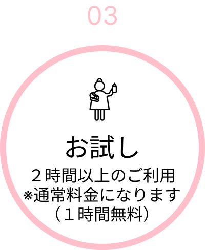 流れ3。お試し。2時間以上のご利用※通常料金になります（１時間無料）